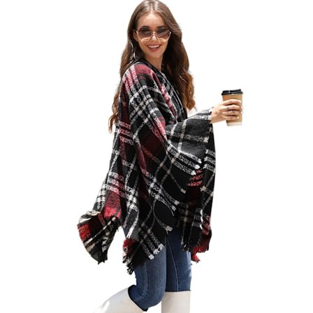 Poncho Dame Vinter Skjerf Dame Teppe Strikket Ponchoer Oversized Cape Strikket Skjerf XXL Poncho Sjal Wrap Åpen Front Sjal Cape Høst