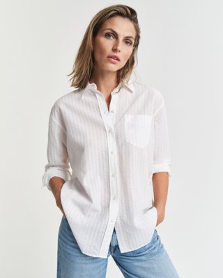 GANT - Relaxed fit stripet seersucker skjorte til dame white