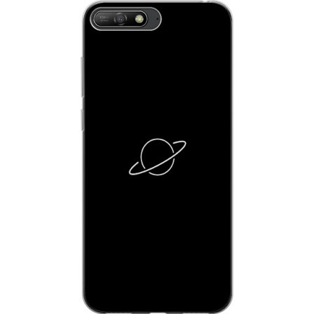 Kompatibel Mobilcover til Huawei Y6 (2018) Saturnsymbol i mørke elegant rumdesign med planeter stjerner og mystisk følelse af universets skønhed