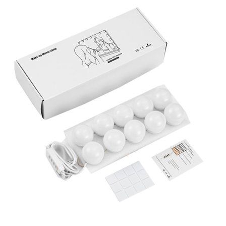 Led-spejlslys-sæt - 10 dæmpbare lyspærer til makeup-sminkebord og strømstik til belysningsarmatur, (spejl ikke inkluderet)
