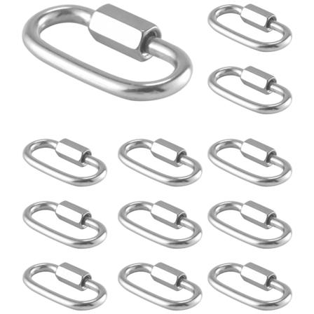 12 stk hurtigkobling 4mm rustfritt stål kjedekoble, tungt D-formet låseutseende for karabinkrok