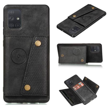 Samsung Galaxy A72 - Läder Skal Med Kortfack Och Magnet - Svart Black Svart