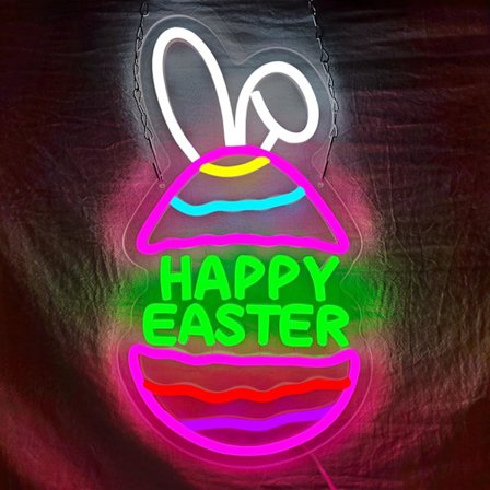 Kaninøre Æg Neon Lys, Glad Påske Neon Skilt til Vægdekoration, Dæmpbart LED Neon Skilt til Forår Forhave Skilt, Plænedekoration til Påskefest