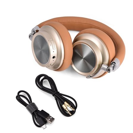 VJJB Fällbara Bluetooth On-Ear-hörlurar Trådlösa Over Head-headset med Mikrofon Brun