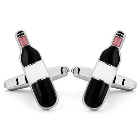 Flaviant | Silver-Tone and Black Wine Bottle Cufflinks for Men