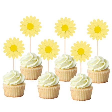 Daisy Flower Cake Topper Daisy Kagepynt GUL 24STK