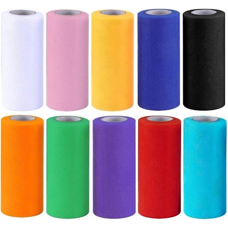 Tullebandrullar 10 rullar Tulledekoration 6 tum 25 yards Organza tyg Regnbågsfärg för bröllop