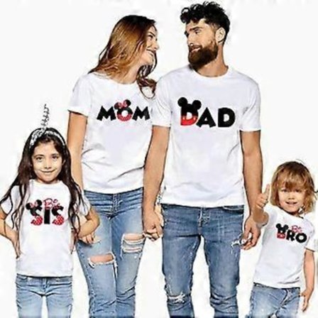 Dame T-shirts Familie Matchende Outfits Mor Børn Mus tegneserie Tøj Far Mor Bror Søster Print Mode T-shirt Sommer Tees Toppe Beklædning (Far-XL)