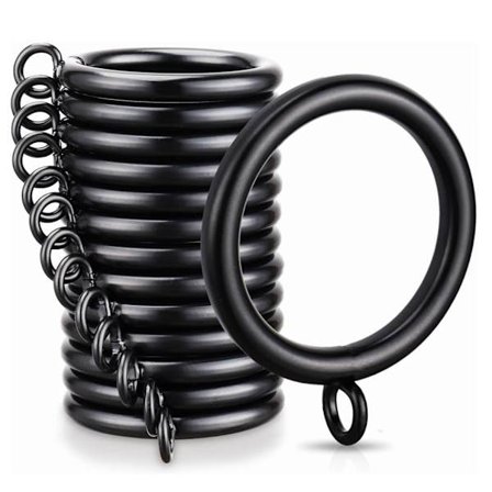 Gardinringar med öljetter, 14-pack metallgardinringar för veckbandsgardiner, gardinringar passar upp till 3 cm gardinstång, 3,8 cm innerdiameter svart