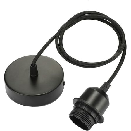 Säädettävä 100 cm kangaskaapeli E27 riippuvalaisin kiinnitys ruuvirenkaalla, yhteensopiva keittiön riippuvalaisimien kanssa, musta