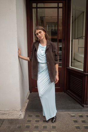 NA-KD Cut Out Detail Midi Dress - Draperede kjoler - Blå - L (EU 42-44)