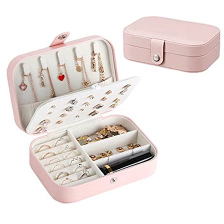 Litet smyckeskrin för resor, lämpligt för kvinnor, örhängehållare med spegel, bärbar ringorganisatör