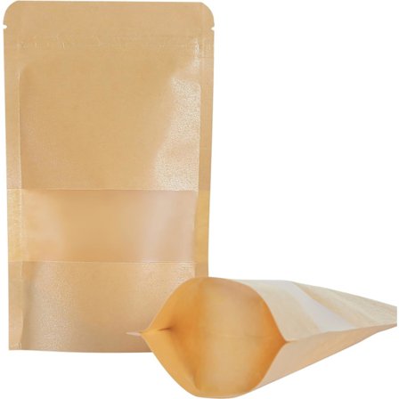 100 stk. Kraft genlukkelige Ziplock fødevareopbevaringsposer Mylar folie Stand Up poser med klar front til Food-Saver, urter, hundegodbidder