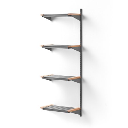 Wandgarderobenschrank JEPPE mit 4 Schuhböden, Anbauelement, 1790x600x310 mm, alu/birke