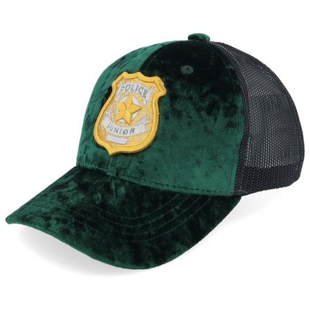 Kiddo Cap - Grön trucker Keps - Kids 3d Police Badge Junior Velvet Green/Black Trucker @ Hatstore