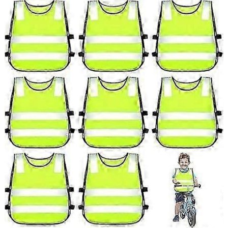 Gul Barnevest 8-pakning, Neon Barnevest, Barnesikkerhetsvest, Godt Synlig Vest for Barn 3-12 År