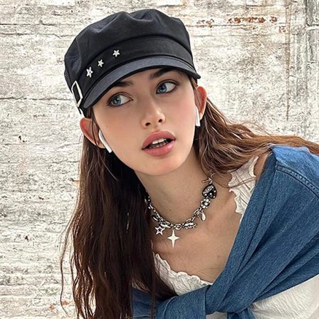 Beret Hat British Style Five-pointed Star Beret Hat Outdoor Women Man Flat Peaked Caps Solid Color Wide Brim Beret Hat