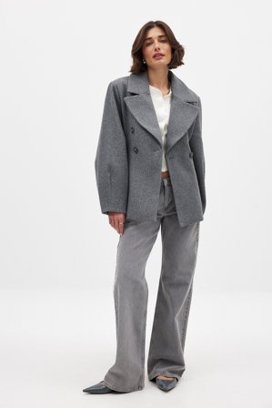 NA-KD Kort kappa med dubbelknäppning - Vårjackor - Grå - EU 40