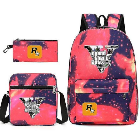 3 stk. Gta5 Grand Theft Auto Studenterrygsæk Rygsæk Lille Skuldertaske Pennepose