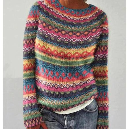 Løstsiddende striktrøje til kvinder - Rund hals, farveblok, fashion sweater, rose, 3XL Rose