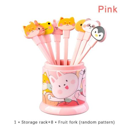8 stk/sæt e Djurfrugtgaffel Børn Snack Dessert Dekoration Gaffel Pink onesize Pink onesize