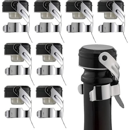 4 stk. Champagne- og vinprop i rustfrit stål med fødevaregodkendt silikone, genanvendelig prop til vin, champagne, cava, prosecco og mousserende vin, 