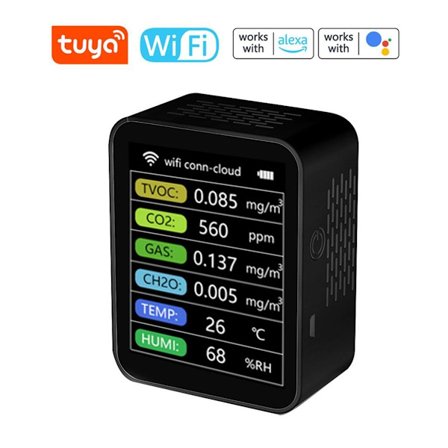 Tuya WiFi 6 i 1 CO2 karbondioksiddetektor CO2-måler CH2O TVOC GAS KLB