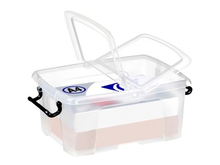 STRATA HW671 smart förvaringslåda med handtagsklämmor och lock som öppnas åt två håll, 12 liter, 295 x 405 x 183 mm, polypropylen, genomskinlig - 