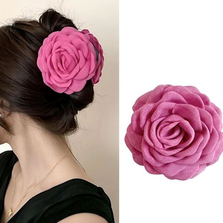 1 stk. Hårklemmer med Blomst, Pink Rose Blomst Hårklemmer Elegante Forår Sommer Hårpynt til Kvinder Store Stof Silke Hawaiianske Klemmer Boho H