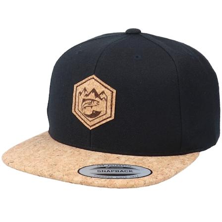 Skillfish - Svart snapback Caps - Mountain Badge Fish Black/Cork Snapback @ Hatstore