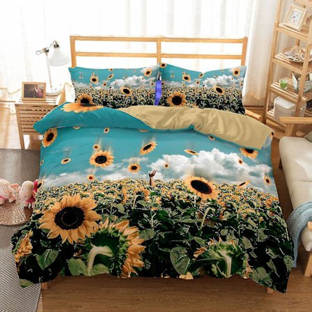 3 delar Sängkläder Set Solros Cover med 2 örngott för hem Sängrumsdekoration