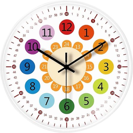Børne vægur lære ur lav støj, pædagogisk værktøj til børn diameter 30cm