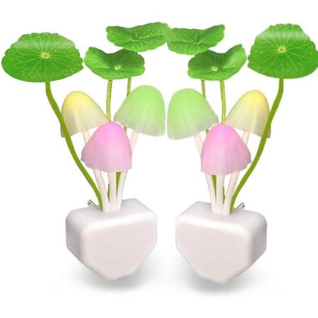 [2-pack] Plug-in Led Mushroom Nattlampa Lampa Med Dusk To Dawn Sensor, Cut Color Changing Bed Nattlampa Led Vägglampa