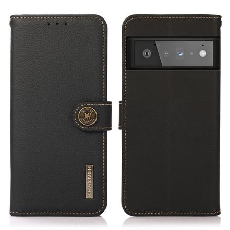 Khazneh Äkta Läder Plånboksfodral Google Pixel 6 Pro - Svart Svart