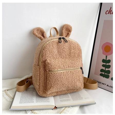 Personlig Mini Kawaii Bear Ear Ryggsäck Broderi Vilket namn Tonåringar Barn Fuskpäls Skolväska Estetisk lurvig Sherpa Fleece Daypack style 5