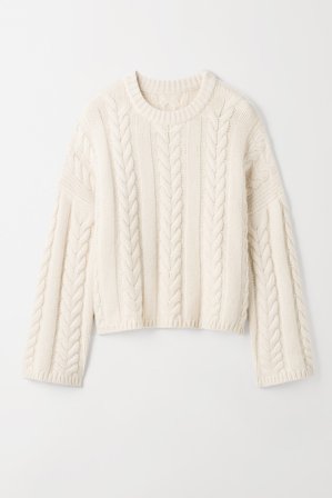 Soft Goat - Chunky Cable Knit - Women cashmere sweater - S - Feather White