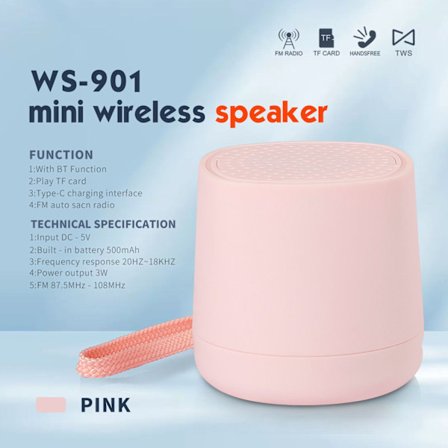 Bluetooth-högtalare Ws-901 Fm, Spela Tf-kort (Rosa)