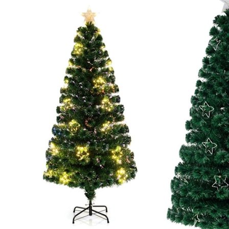 LED-jouluveistos 180CM COSTWAY - Kuituoptinen - 36 Valoa Lämmin Valkoinen Valoketju - Hohtotähti - 230 Neulasta