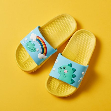 Gutter og jenter sandaler tøfler dinosaur sommer sklisikker myk svømmebasseng utendørs strand innendørs baderom bading dusj ---- Lys gul(Størrelse 30/