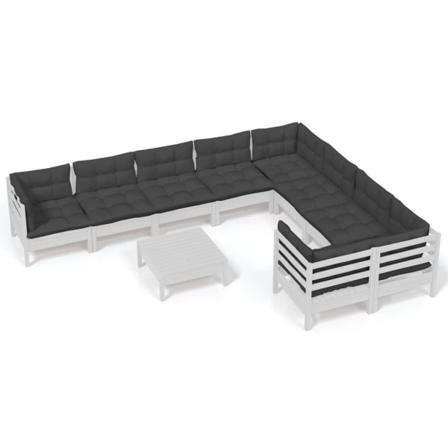 Vidaxl Loungegrupp Med Dynor 10 Delar Vit Massiv Furu Vit