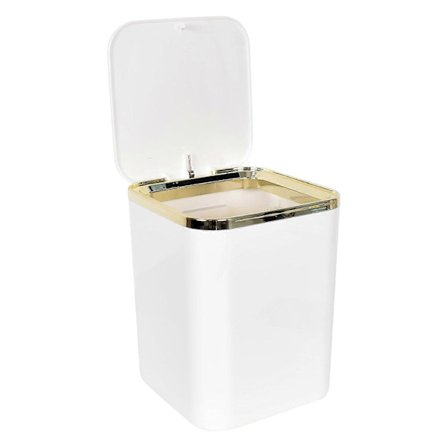 Mini Soptunna med Lock - 2 L Pop Up Papperskorg för Badrum, Skrivbord, Soffbord (Vit)
