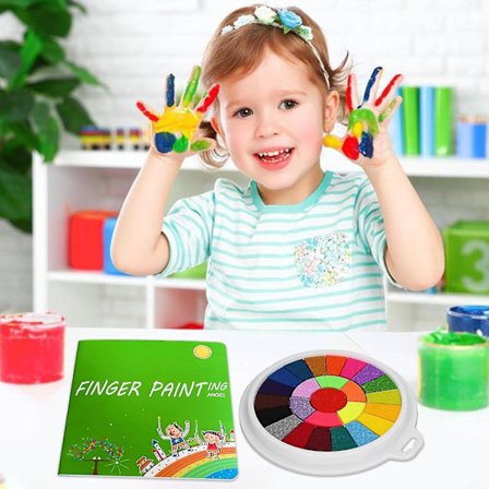 Morsomt fingermalingsett og bok, 25 farger vaskbar fingertegning for småbarn, giftfri barnemålinger malingsutstyr