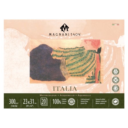 Magnani Akvarellblock Italia 100% Bomull 300gFin Gräng 23x31 cm 20 ark