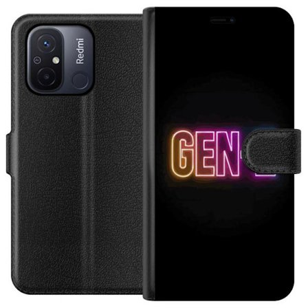 Kompatibelt Plånboksfodral till Xiaomi Xiaomi Redmi 12C Neontext Gen Z i färgstarkt ljus mot mörk bakgrund i modern digital stil