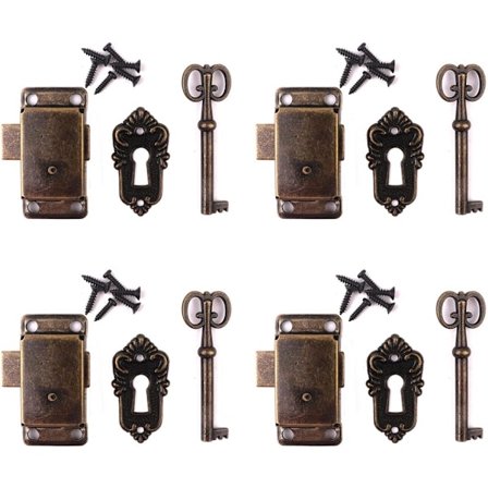 4 Sett Retro Skapskap Skap Smykkeskrin Dekorativ Lås, Antikk Rød Bronse Kasseboks Lås med Nøkkel (Bronse)