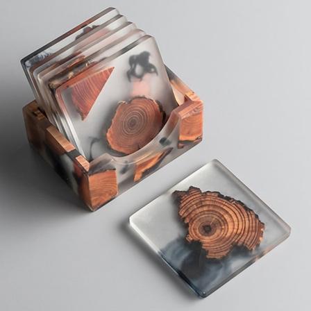 Epoxyharpiks-underlagssæt med 6 glasunderlag med stativdesign