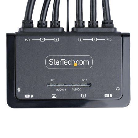 StarTech 2-Port Dual-Monitor HDMI Cable KVM Switch, 4K 60Hz, Compact KVM with 5ft/1.5m USB-A/HDMI/Audio Integrated Cables, Bus Powered - Remote Push