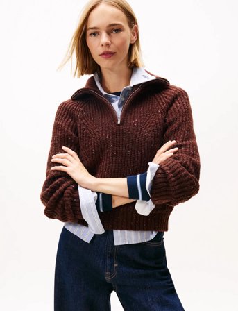 Tommy Jeans Tjw Nep 1/4 Zip Sweater - Brown - M