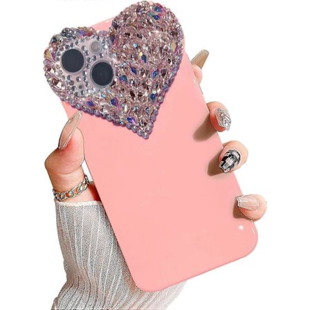 Söpö iPhone 13 puhelinkotelo 3D glitteri kimalle puhelinkotelo tytöille, kaunis rhineau timantti söpö esteettinen rakkaus sydän kuvio pehmeä puskuri 