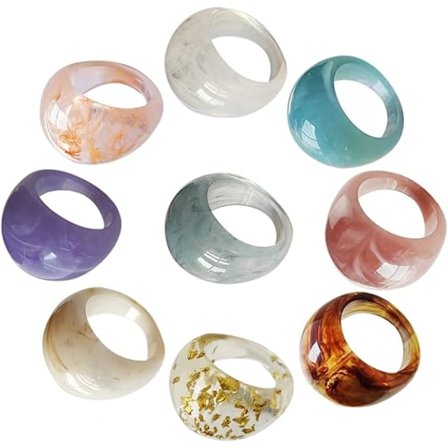 9 kpl Pinottavia Hartsisormuksia Leveitä Paksuja Kupolisormuksia Retro Isoja Sormuksia Paksu Kupoli Tyylikäs Monivärinen Akryylihartsisormus